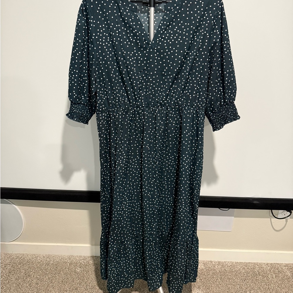 SHEIN Dark Green Polka Dot Midi Dress
